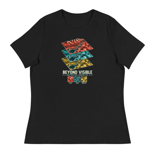 Beyond Visible — Women's Multispectral T-Shirt — Black, Printful Bella + Canvas 6400 flat-front mockup.