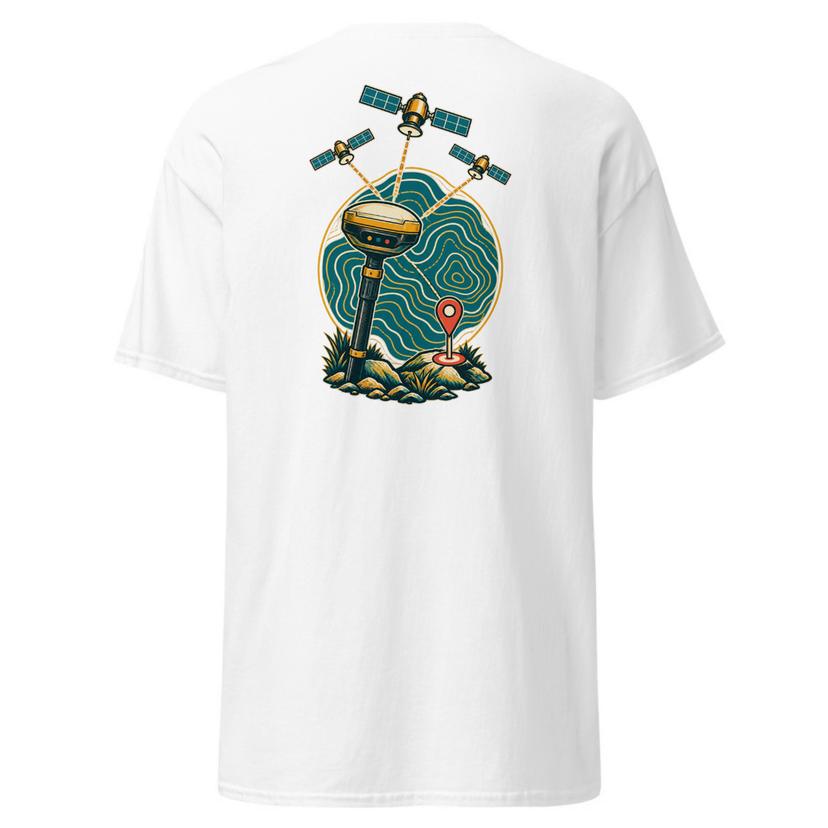 GNSS Fieldwork white T-shirt — large back artwork