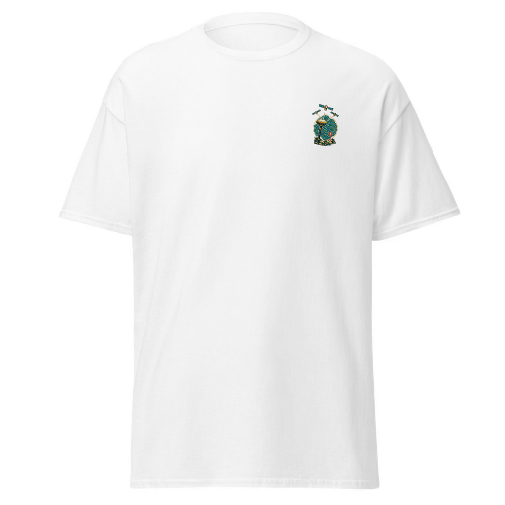 GNSS Fieldwork white T-shirt — compact left chest graphic