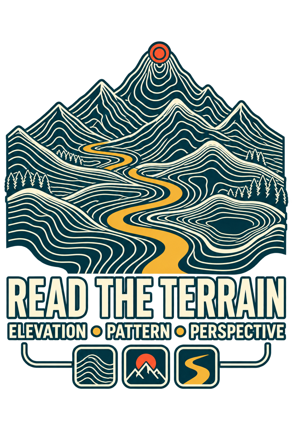 Read the Terrain — Women's Topographic T-Shirt — original artwork preview; garment mockups pending.
